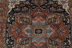 Antique Inspired Heriz Serapi Wool Rug - Hand Knotted Terracotta & Navy Area Rug