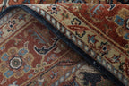 Antique Inspired Heriz Serapi Wool Rug - Hand Knotted Terracotta & Navy Area Rug