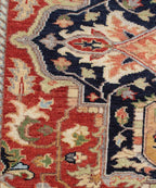 Hand Knotted Wool Heriz Serapi Rug - Red Navy Blue Traditional Persian Area Rug