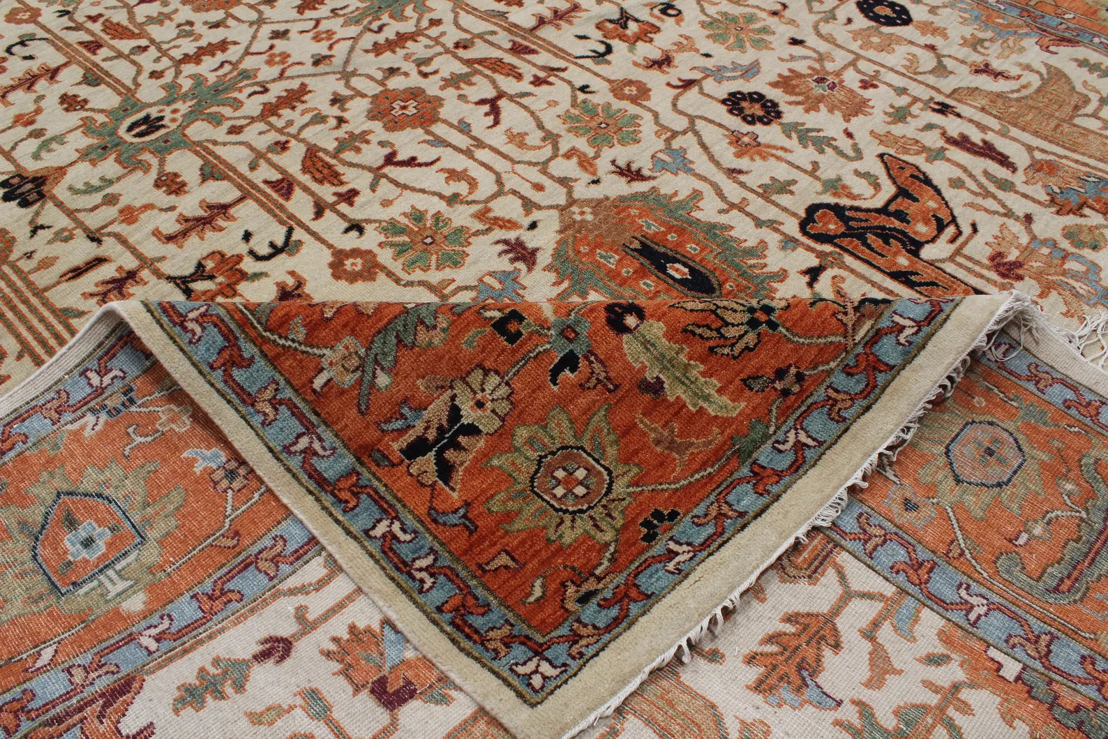 9x12 Ivory Hand Knotted Serapi Heriz Wool Rug - Large Antique Style Terracotta Area Rug