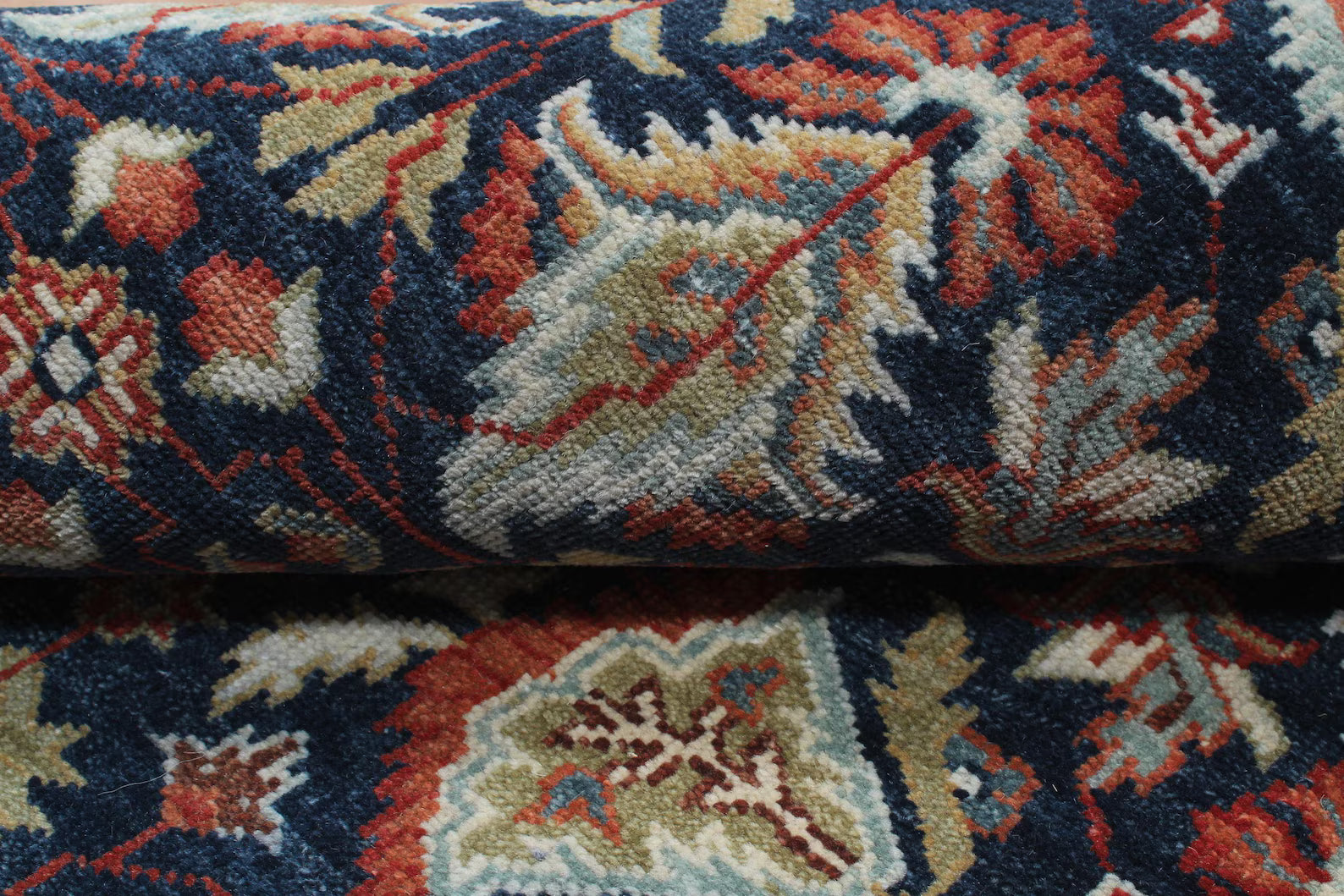8x10 Hand Knotted Wool Rug - Navy Blue & Rust Traditional Oriental Area Rug