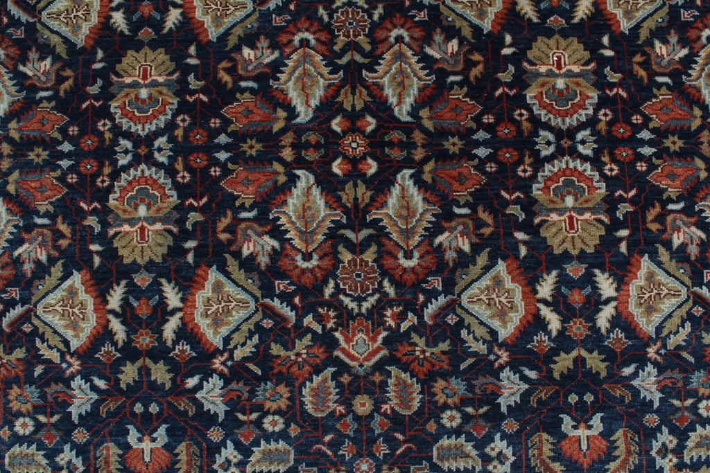 8x10 Hand Knotted Wool Rug - Navy Blue & Rust Traditional Oriental Area Rug