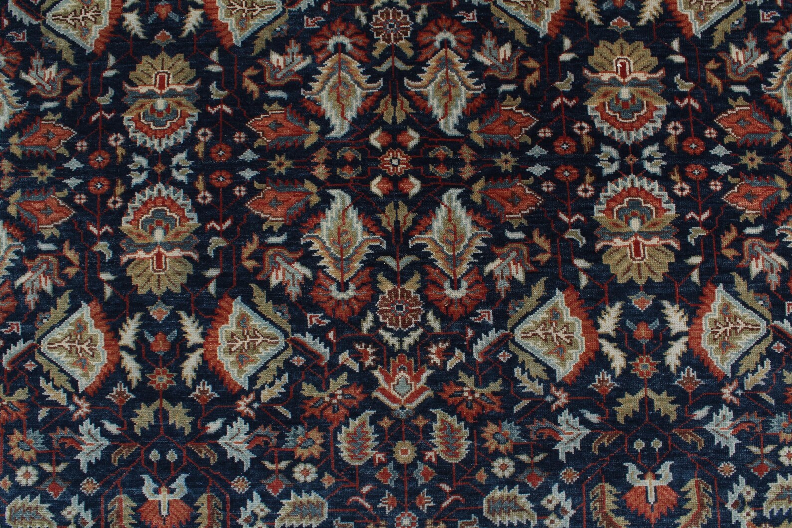 8x10 Hand Knotted Wool Rug - Navy Blue & Rust Traditional Oriental Area Rug