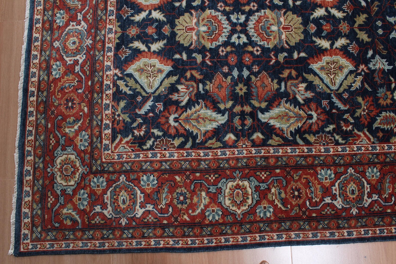 8x10 Hand Knotted Wool Rug - Navy Blue & Rust Traditional Oriental Area Rug