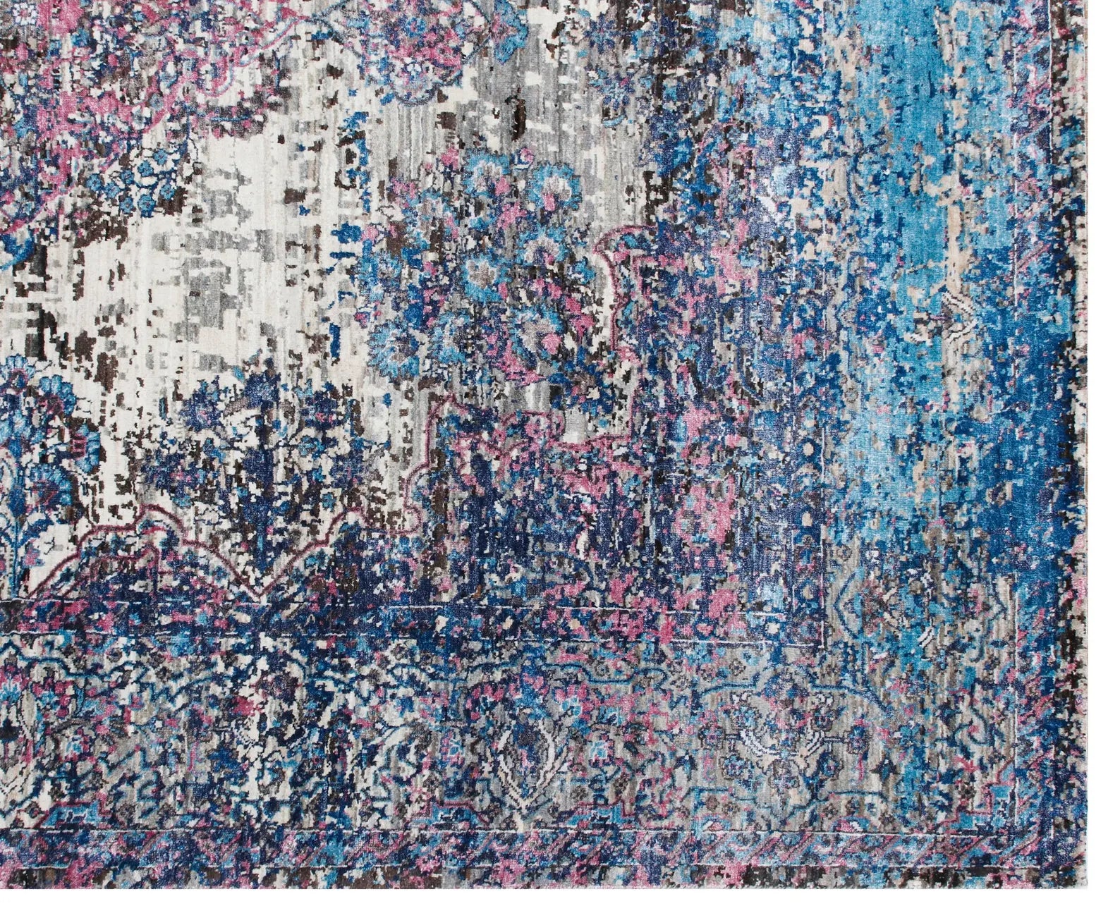 8x10 Luxury Hand-Knotted Wool & Bamboo Silk Rug | Distressed Medallion