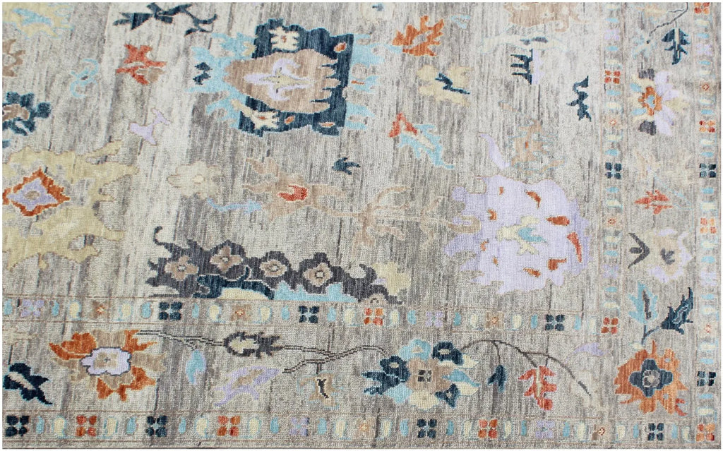 8x10 ft and 9x12 ft Hand-Knotted Silver Oushak Wool Rug – Muted Apricot, Slate & Sage