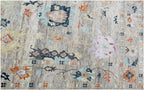 8x10 ft and 9x12 ft Hand-Knotted Silver Oushak Wool Rug – Muted Apricot, Slate & Sage