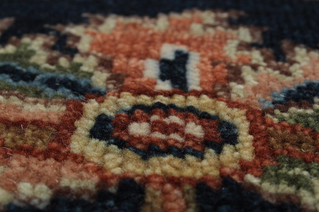 Antique Inspired Heriz Serapi Wool Rug - Hand Knotted Terracotta & Navy Area Rug