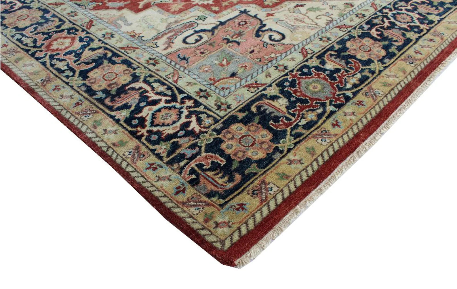 Hand Knotted Wool Heriz Serapi Rug - Red Navy Blue Traditional Persian Area Rug