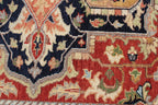 Hand Knotted Wool Heriz Serapi Rug - Red Navy Blue Traditional Persian Area Rug