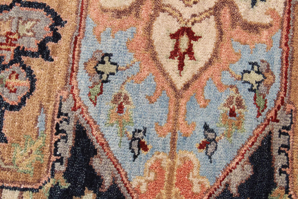Hand Knotted Wool Heriz Serapi Rug - Red Navy Blue Traditional Persian Area Rug