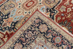 Hand Knotted Wool Heriz Serapi Rug - Red Navy Blue Traditional Persian Area Rug