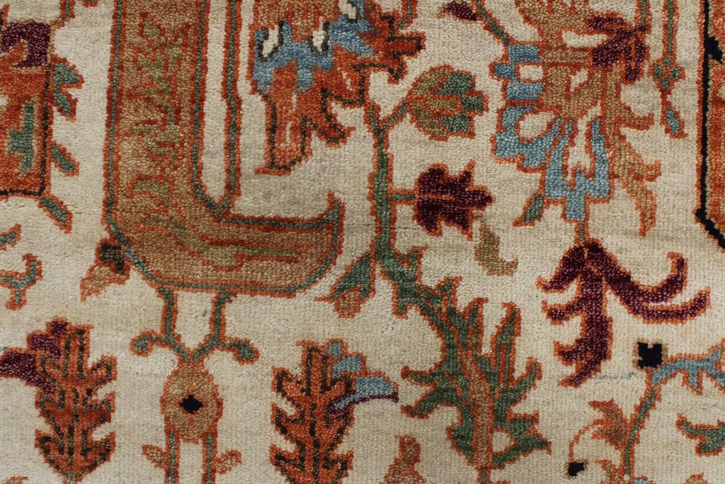 9x12 Ivory Hand Knotted Serapi Heriz Wool Rug - Large Antique Style Terracotta Area Rug