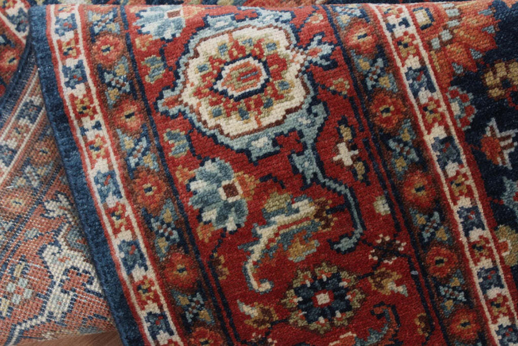 8x10 Hand Knotted Wool Rug - Navy Blue & Rust Traditional Oriental Area Rug