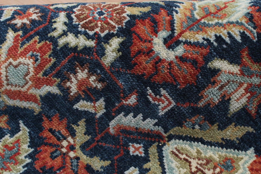8x10 Hand Knotted Wool Rug - Navy Blue & Rust Traditional Oriental Area Rug