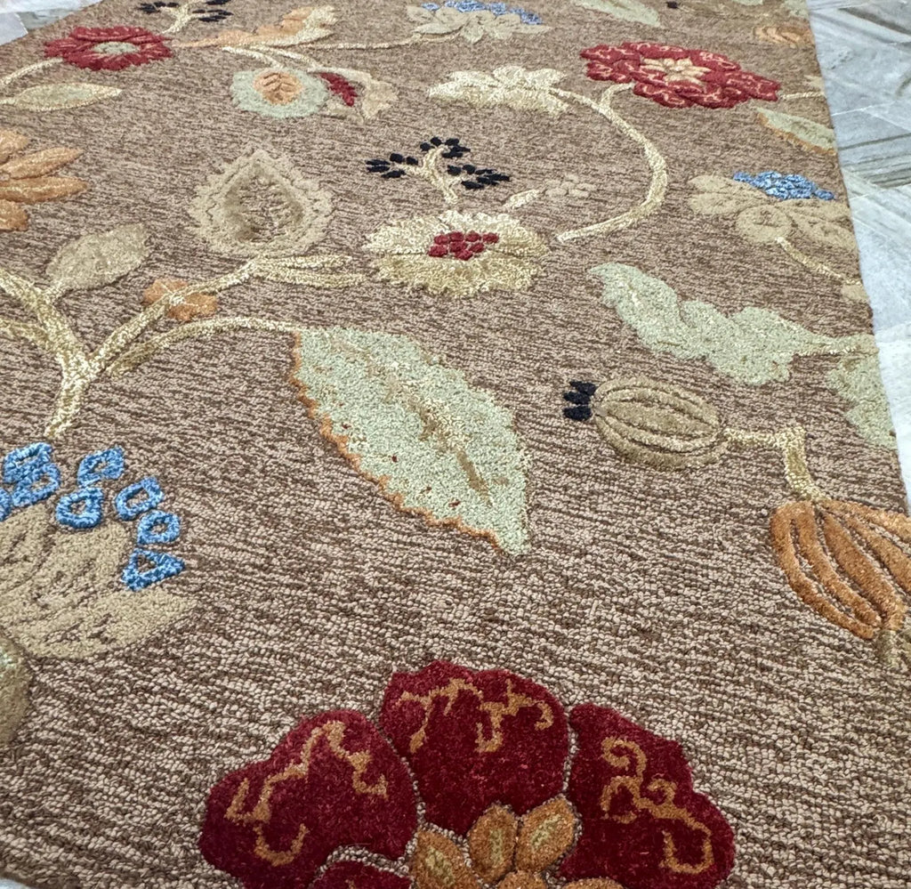 Hand-Tufted Floral Wool Rug | Earthy Terracotta & Sage | 5'x8'