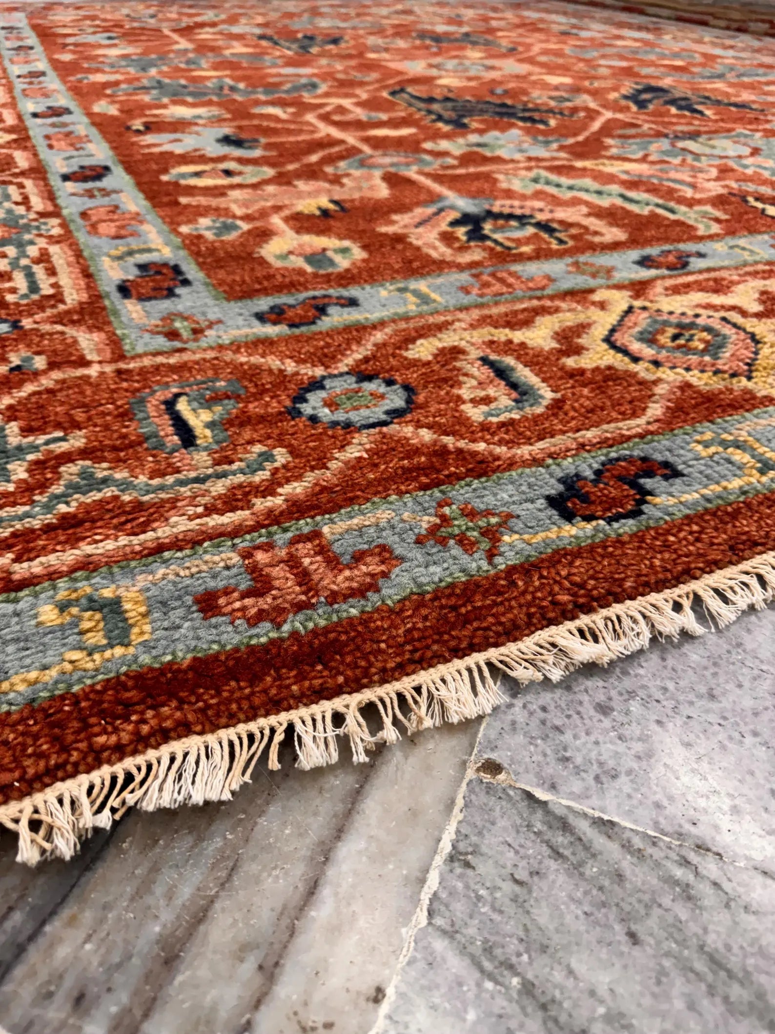 8x10 Hand-Knotted Terracotta & Sage Wool Rug