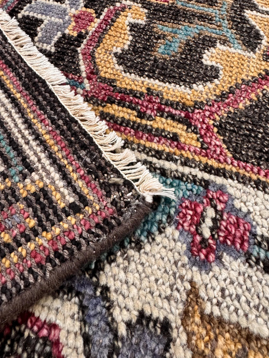 8x10 Hand-Knotted Wool Rug: Modern Traditional Medallion in Charcoal & Plum