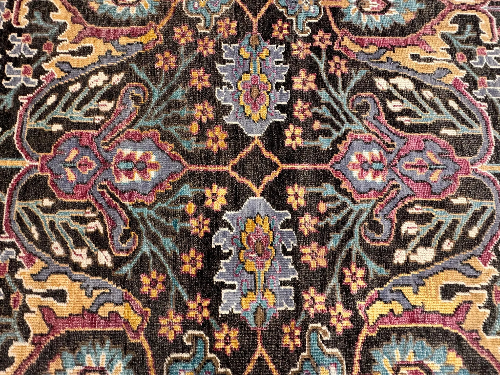 8x10 Hand-Knotted Wool Rug: Modern Traditional Medallion in Charcoal & Plum
