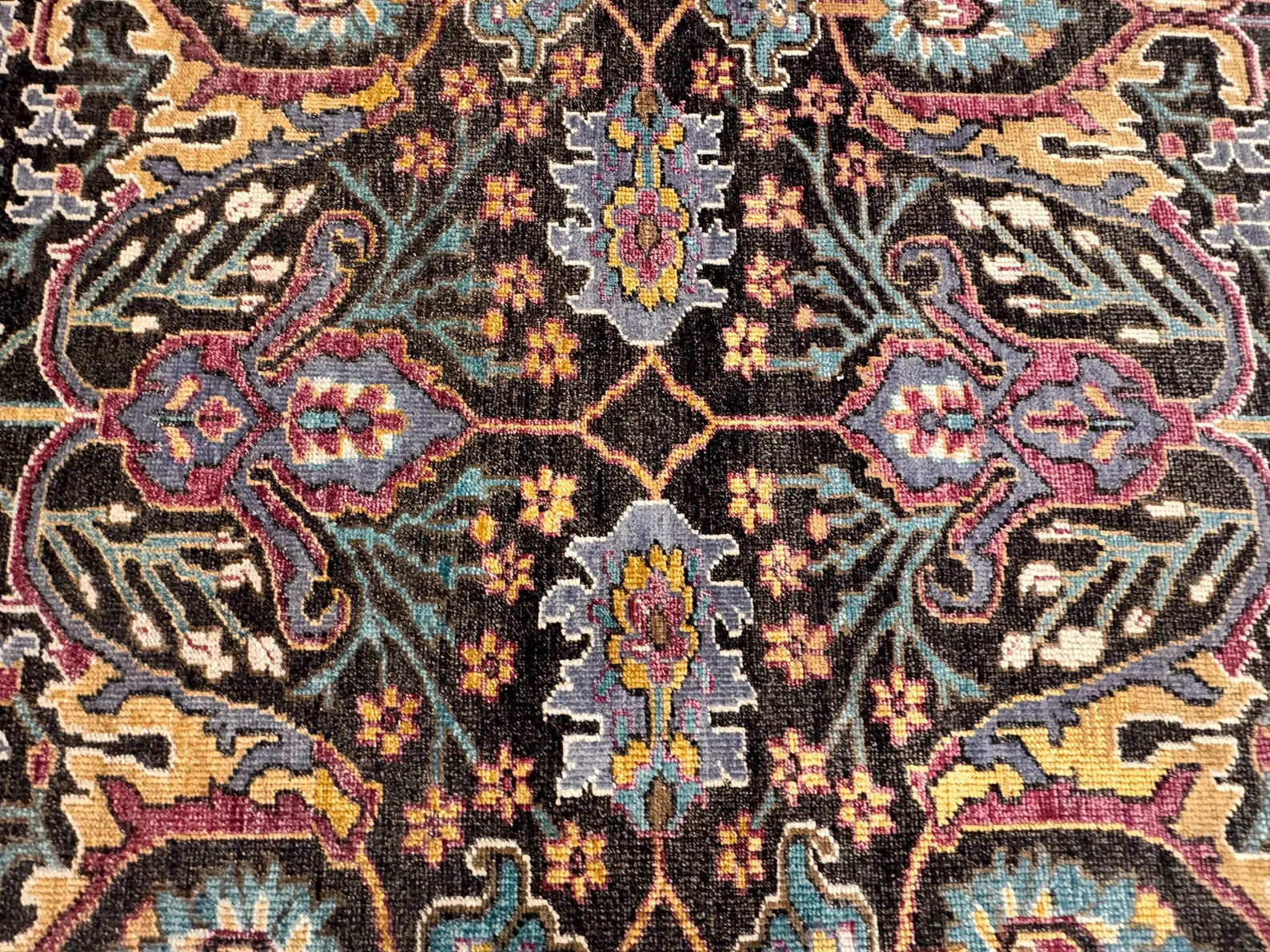 8x10 Hand-Knotted Wool Rug: Modern Traditional Medallion in Charcoal & Plum