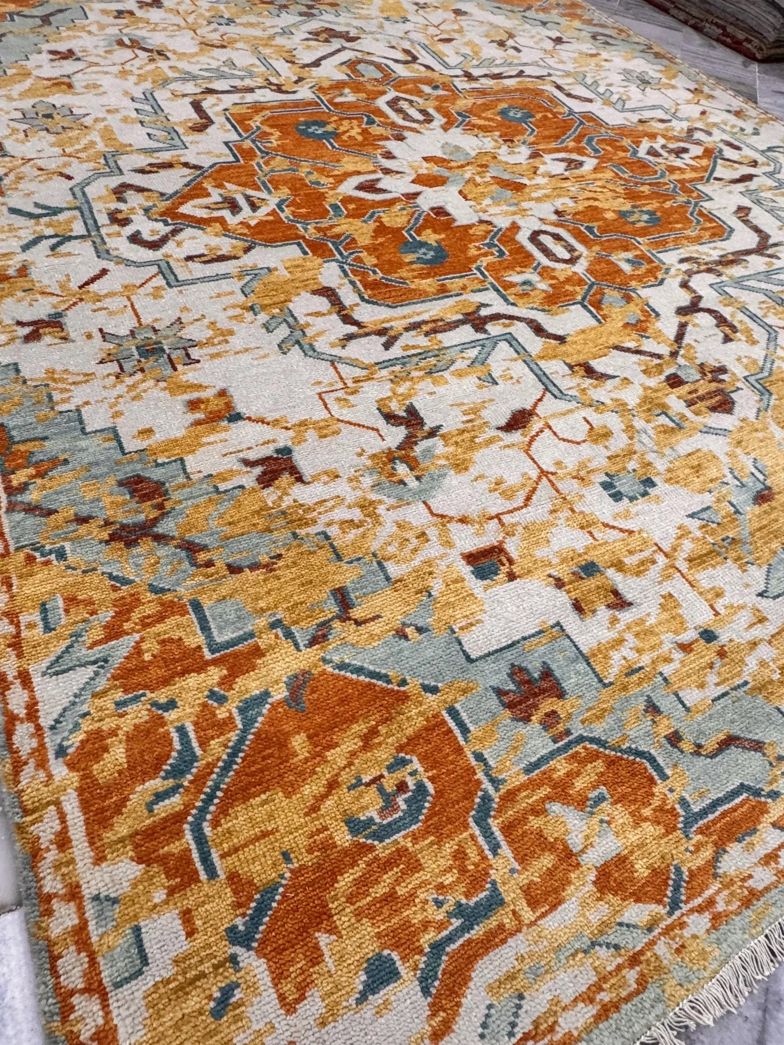 8x10 Hand-Knotted Rust & Sage Oushak Wool Rug | Modern Transitional Area Rug