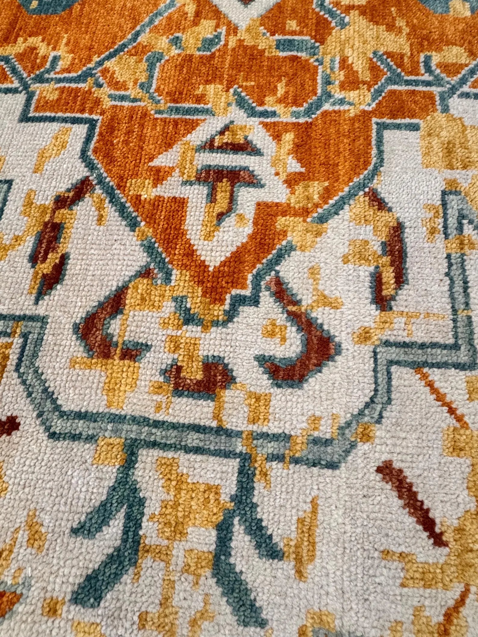 8x10 Hand-Knotted Rust & Sage Oushak Wool Rug | Modern Transitional Area Rug