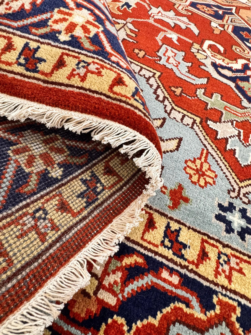 Hand-Knotted Red & Blue Area Rug Traditional Anatolian Design 8x10 Wool Living Room Rug