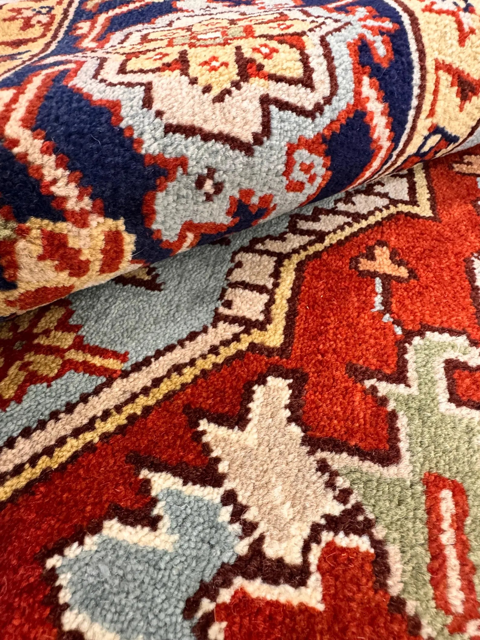 Hand-Knotted Red & Blue Area Rug Traditional Anatolian Design 8x10 Wool Living Room Rug