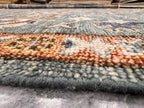 8x10 Ft Hand-Knotted Oushak Wool Rug - Slate Blue & Terracotta Vintage Boho Decor