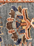 8x10 Ft Hand-Knotted Oushak Wool Rug - Slate Blue & Terracotta Vintage Boho Decor