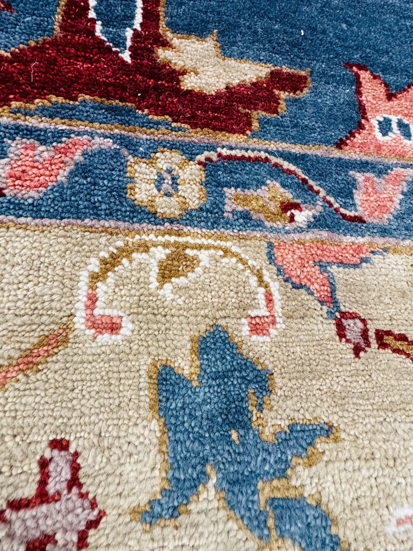 Hand-Knotted Blue Oushak Wool Rug | 8x10 Authentic Turkish Style