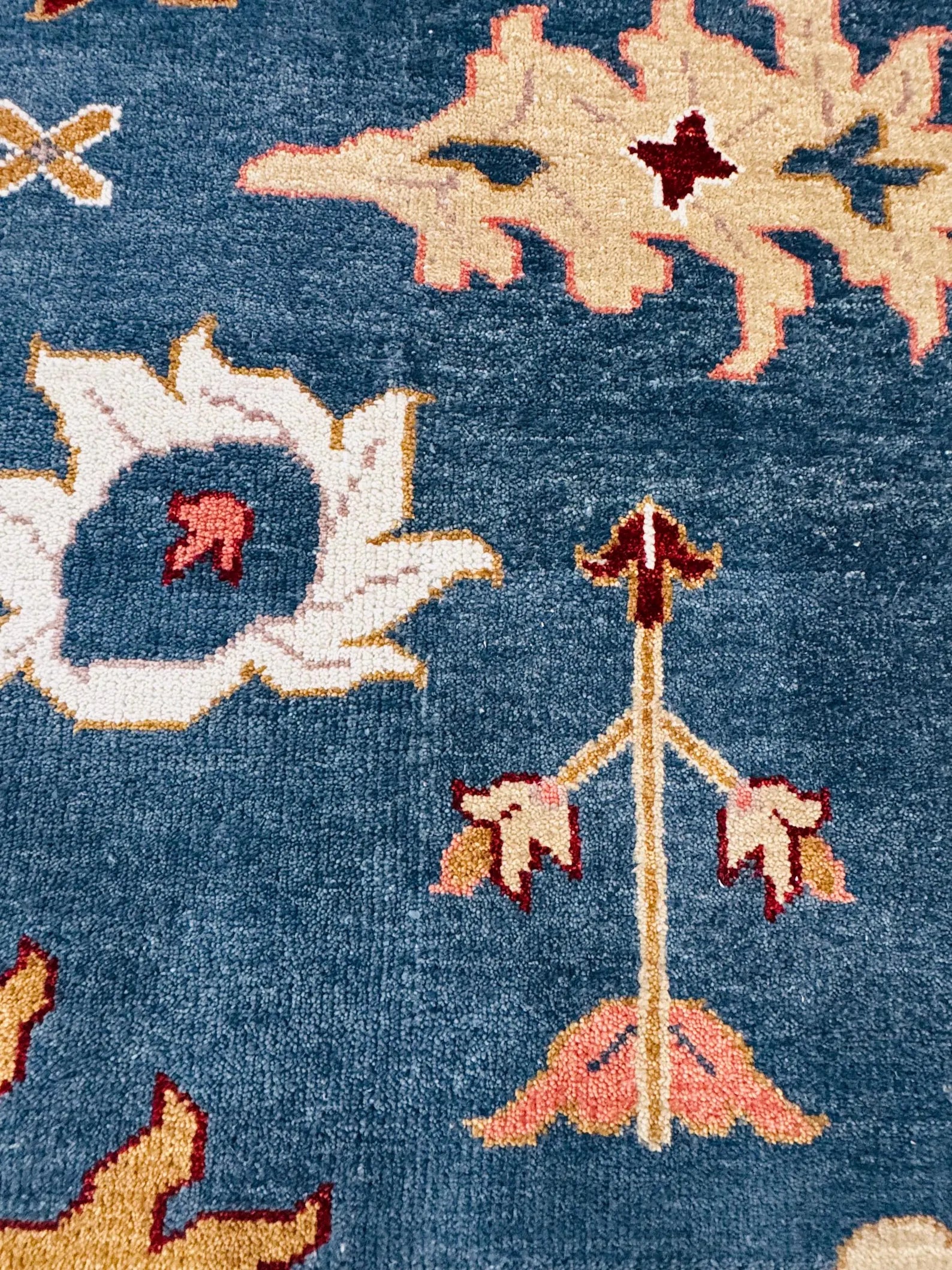 Hand-Knotted Blue Oushak Wool Rug | 8x10 Authentic Turkish Style