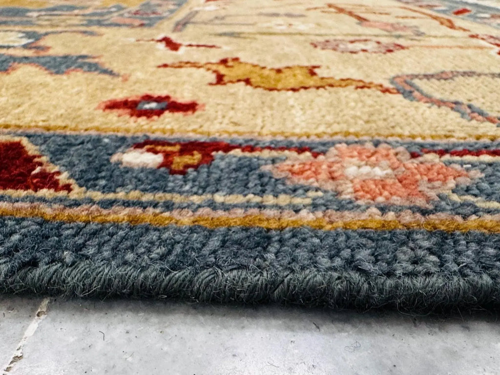 Hand-Knotted Blue Oushak Wool Rug | 8x10 Authentic Turkish Style