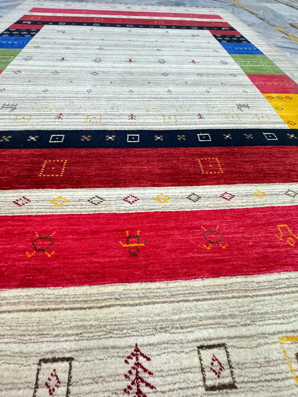 Modern Tribal Elegance: Handmade 8x9 Gabbeh Wool Rug