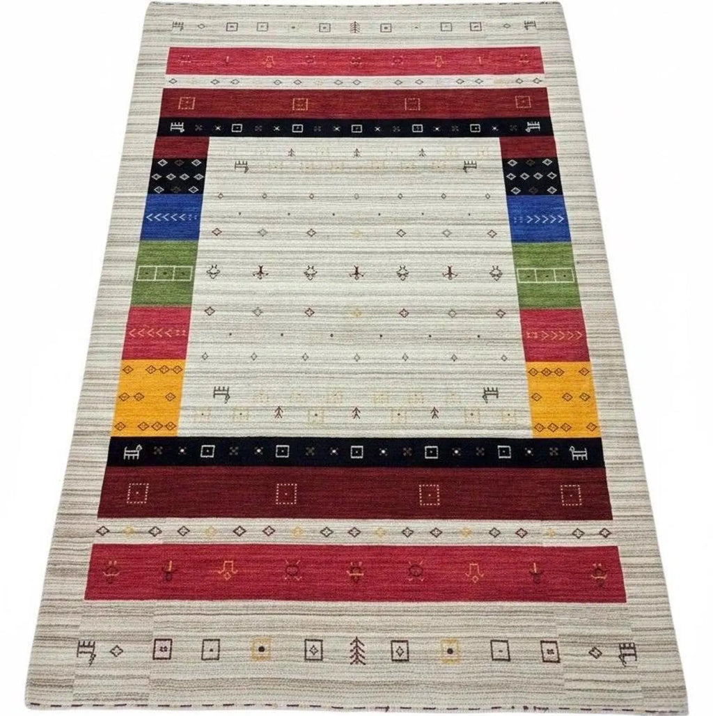 Modern Tribal Elegance: Handmade 8x9 Gabbeh Wool Rug