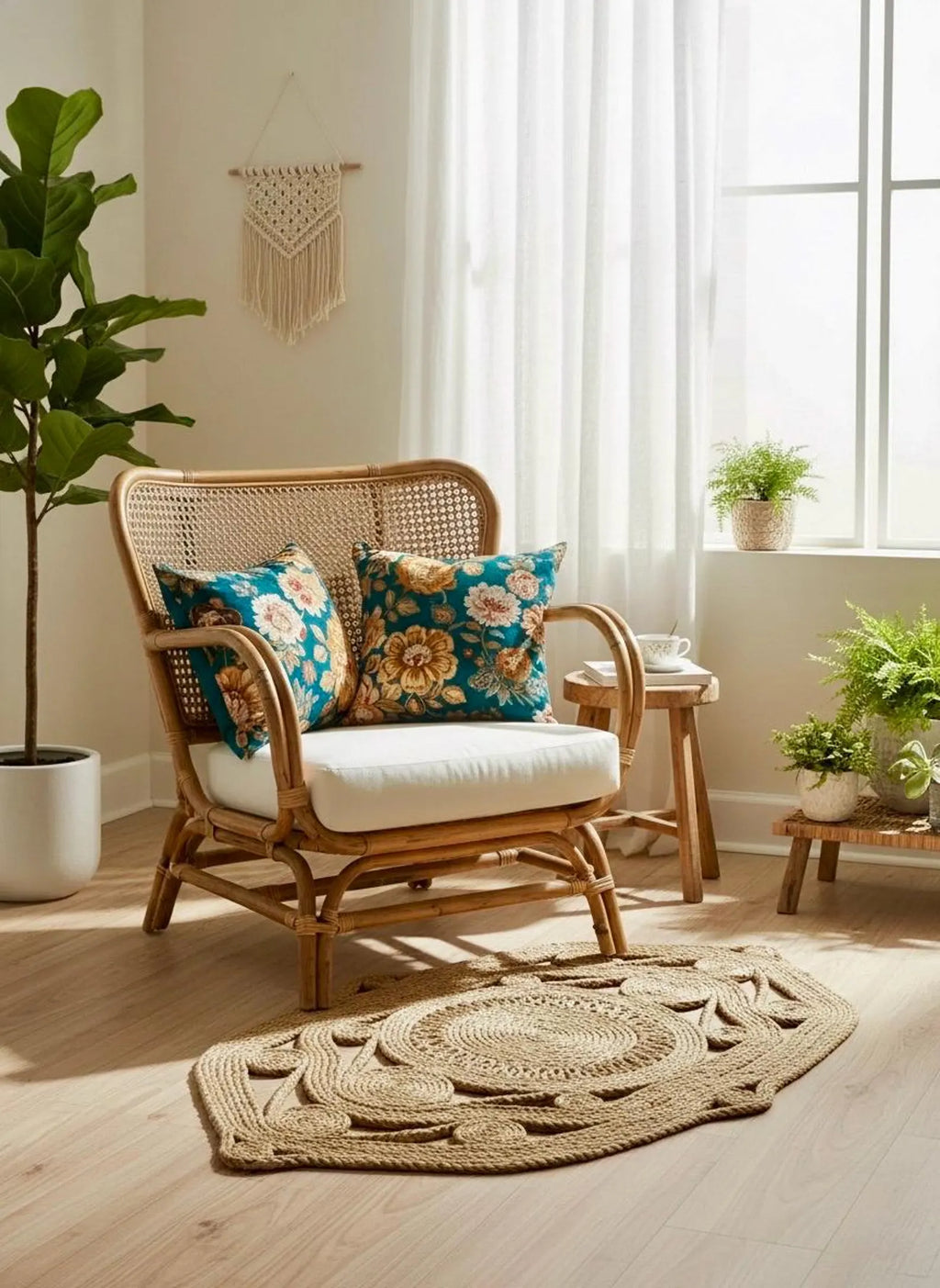 Natural Jute Accent Rug | Unique Ogee Shape 2x3 Mat