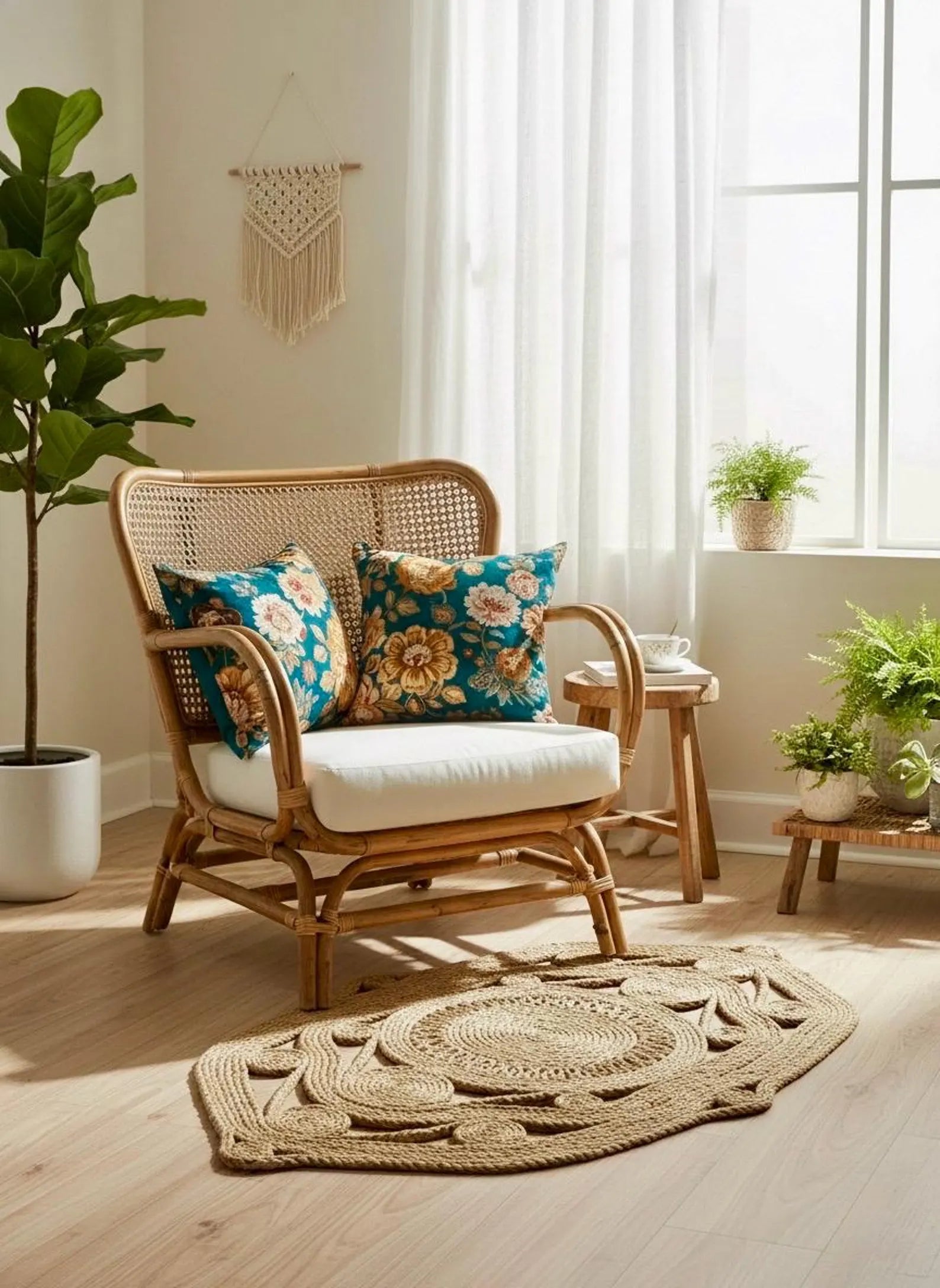 Natural Jute Accent Rug | Unique Ogee Shape 2x3 Mat