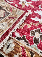 8x10 ft Traditional Floral Medallion Hand-Knotted Wool Rug - Crimson & Espresso