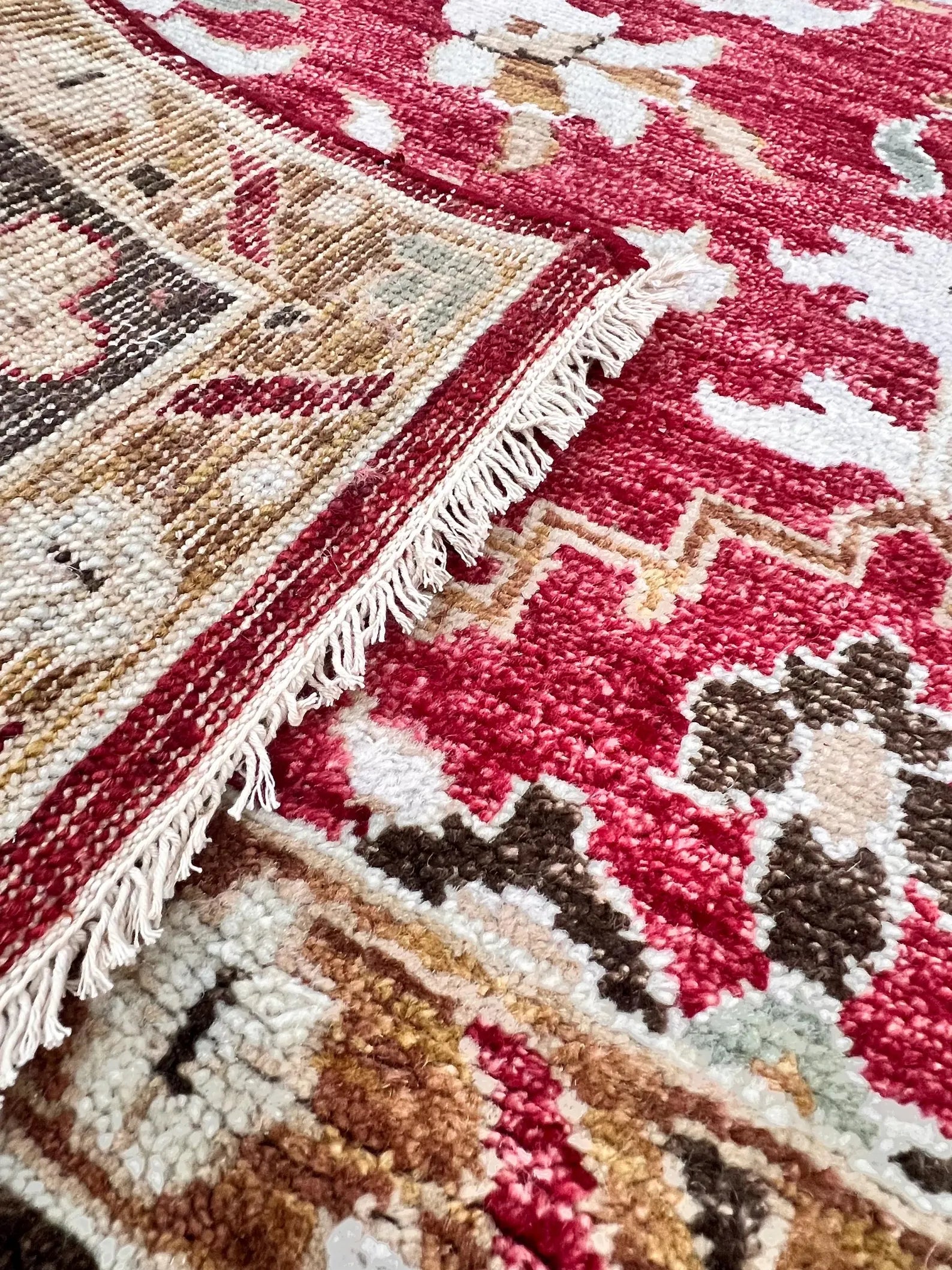 8x10 ft Traditional Floral Medallion Hand-Knotted Wool Rug - Crimson & Espresso