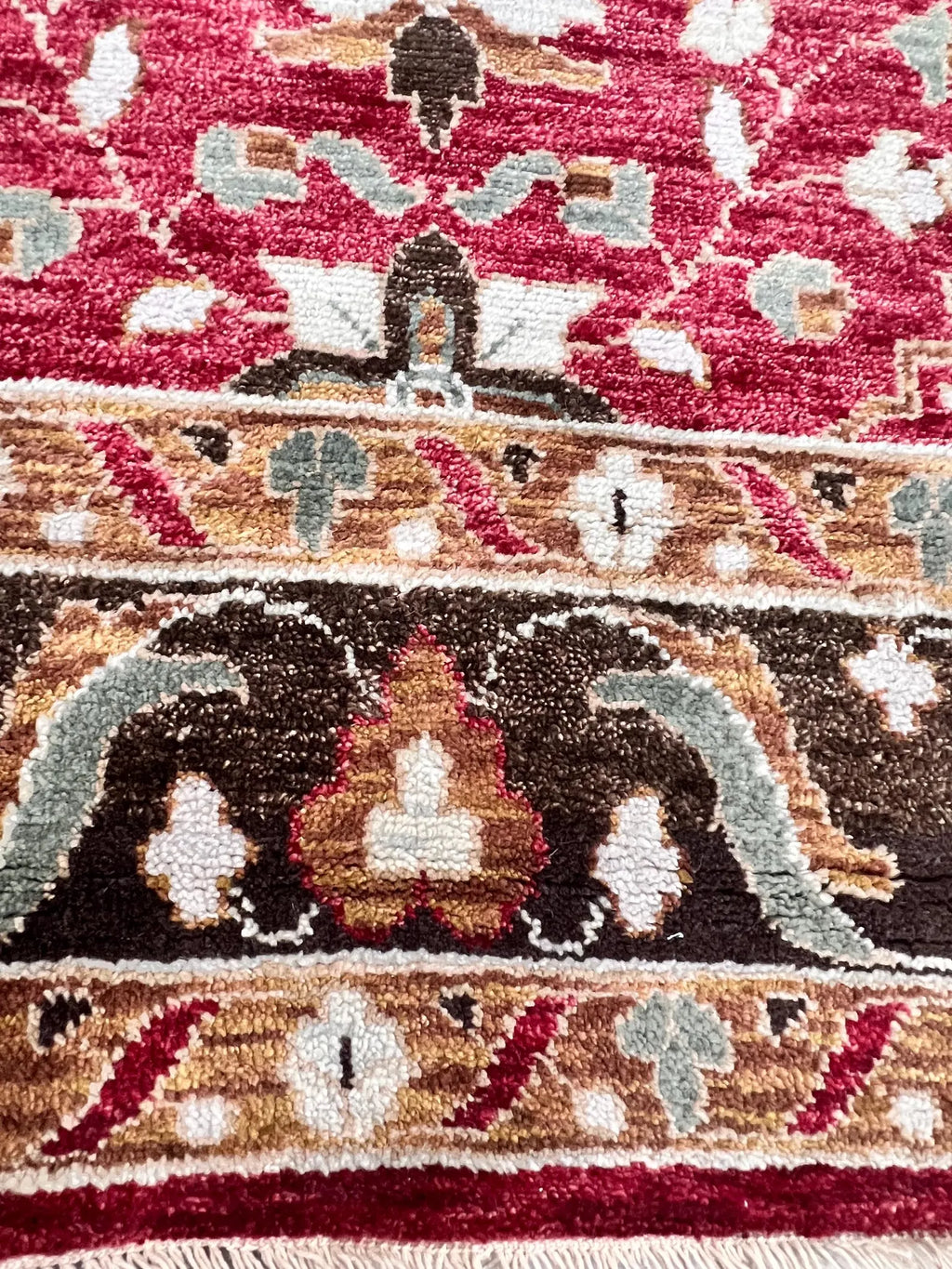 8x10 ft Traditional Floral Medallion Hand-Knotted Wool Rug - Crimson & Espresso