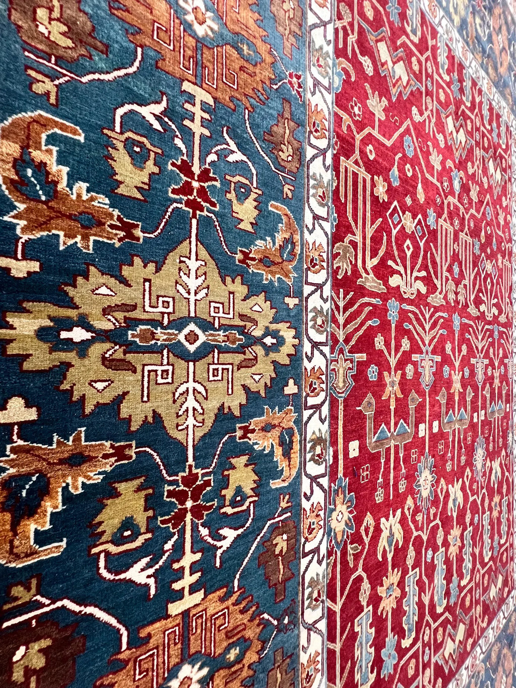 Traditional Persian-Style Hand-Knotted Wool Rug - 8x10 Red & Blue