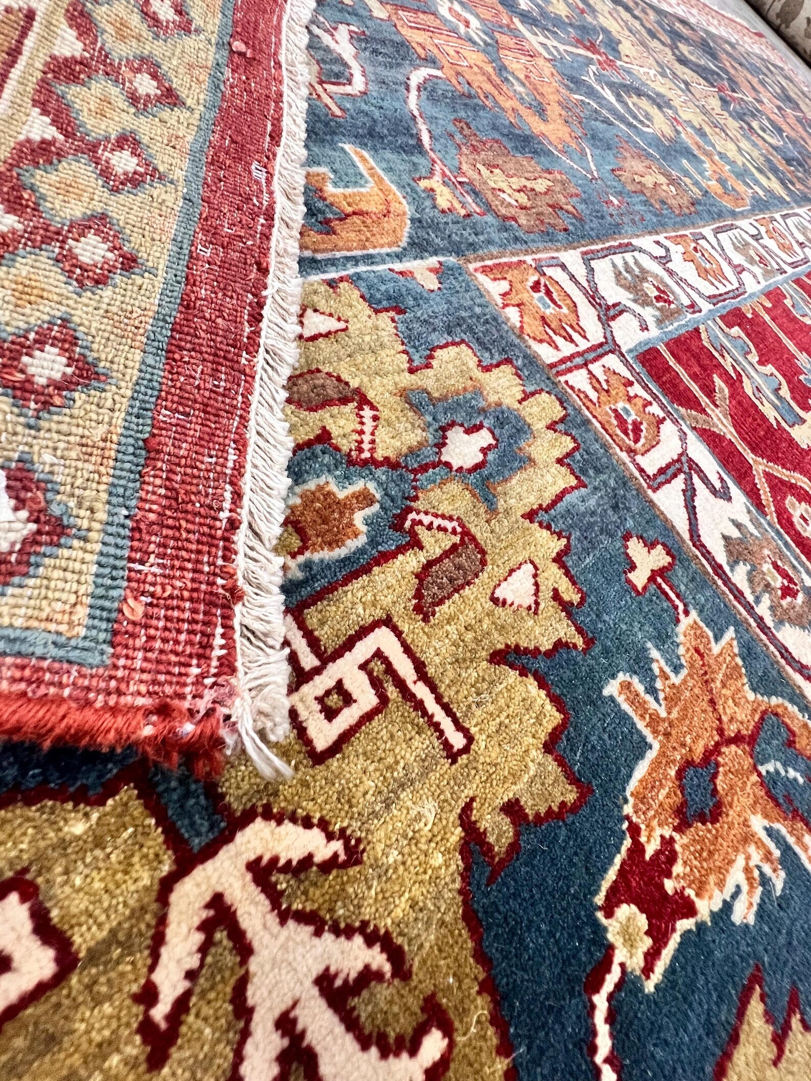 Traditional Persian-Style Hand-Knotted Wool Rug - 8x10 Red & Blue