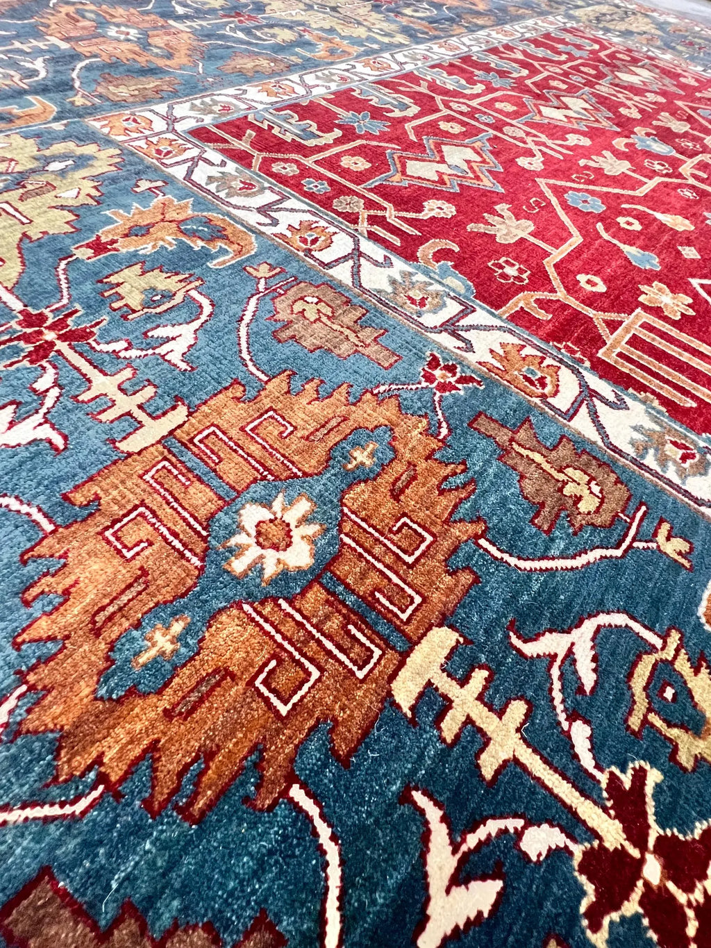 Traditional Persian-Style Hand-Knotted Wool Rug - 8x10 Red & Blue