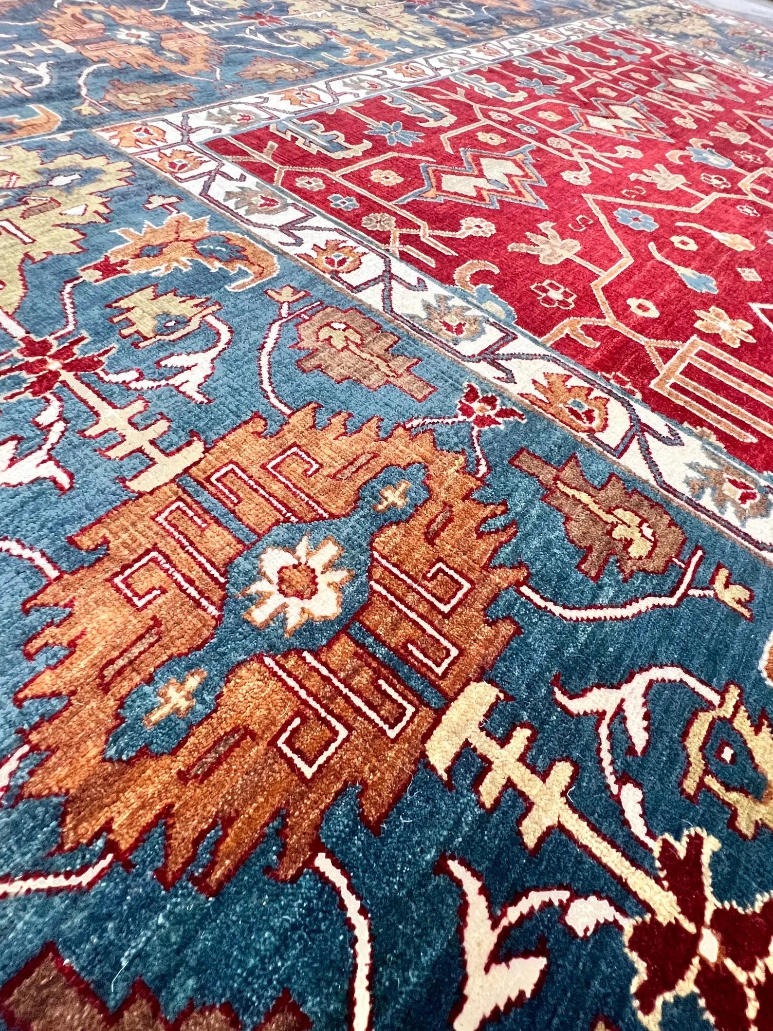 Traditional Persian-Style Hand-Knotted Wool Rug - 8x10 Red & Blue