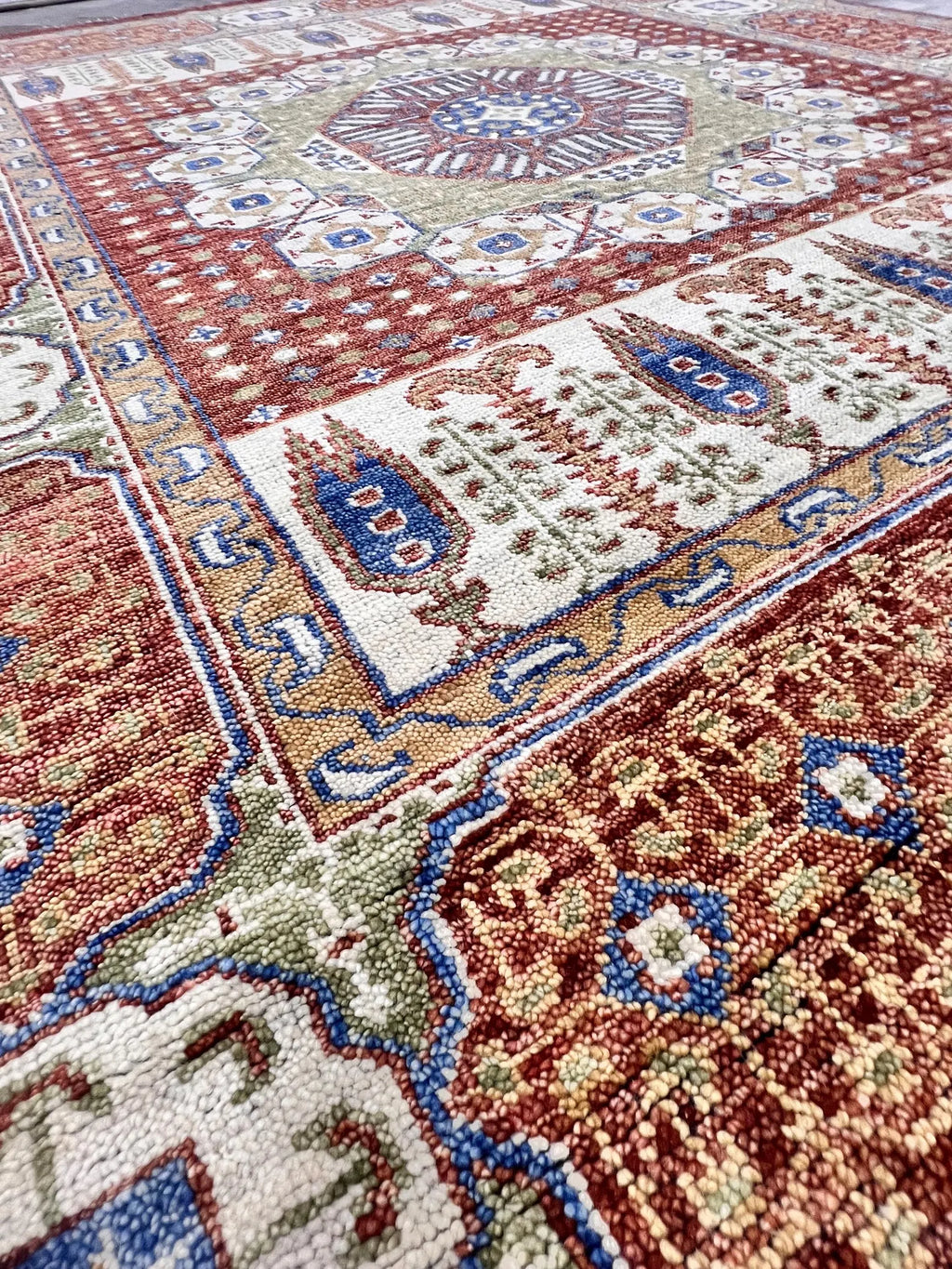 Hand-Knotted Mamluk Style 8x10 Rug, Deep Red, Blue & Gold Accent Oriental Carpet