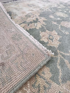 8x10 ft Hand-Knotted Oushak Style Sage Green & Cream Wool Rug