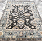 Hand-Knotted Charcoal & Slate Blue Oushak Wool Rug (8x10)