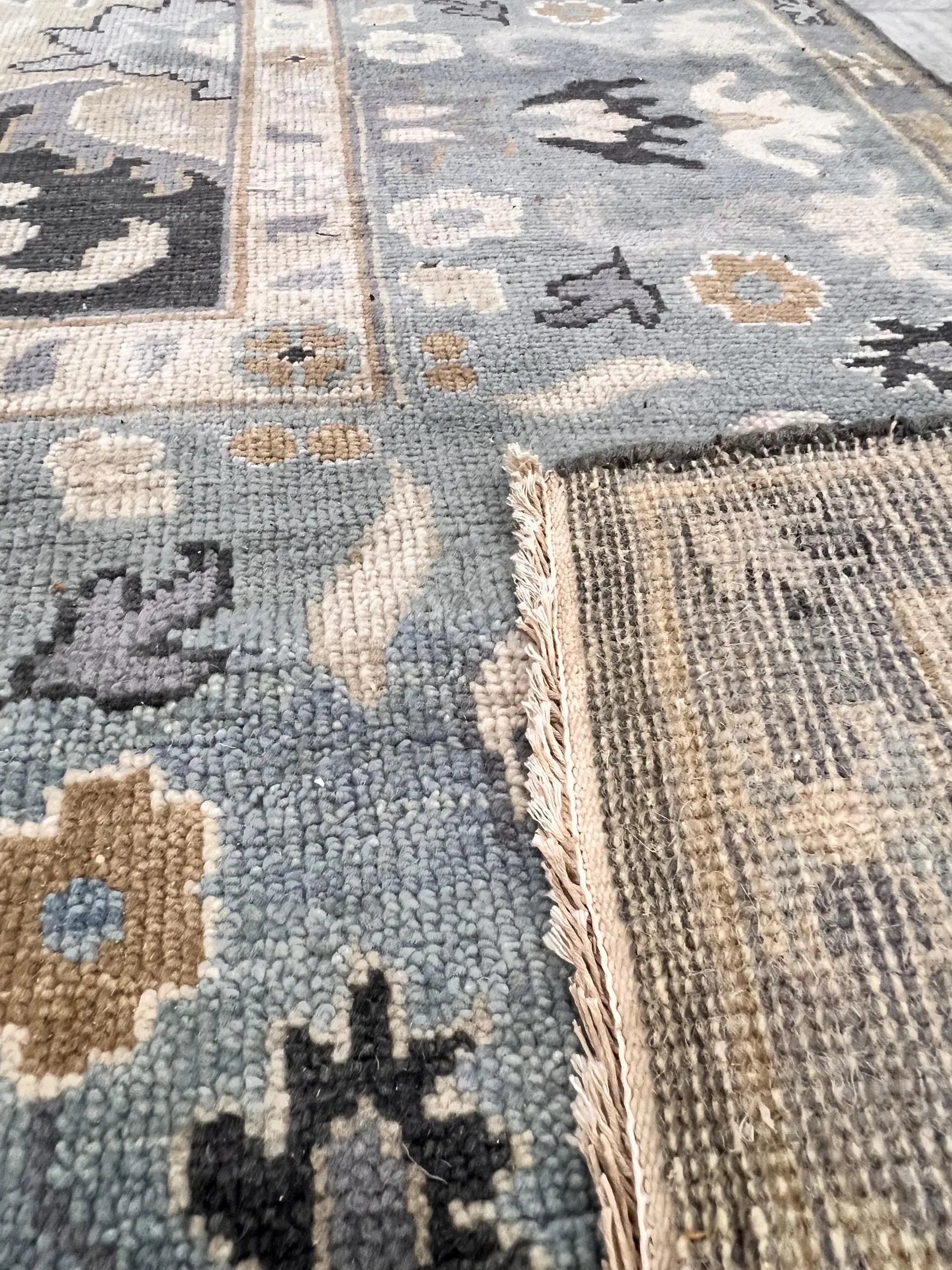 Hand-Knotted Charcoal & Slate Blue Oushak Wool Rug (8x10)