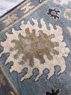 Hand-Knotted Charcoal & Slate Blue Oushak Wool Rug (8x10)