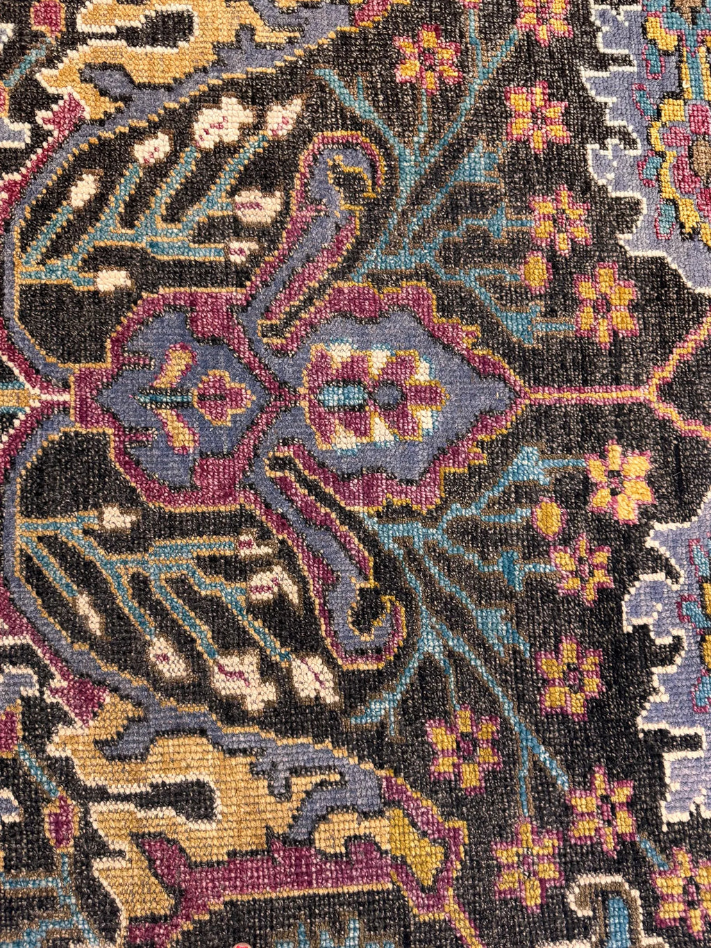 8x10 Hand-Knotted Wool Rug: Modern Traditional Medallion in Charcoal & Plum